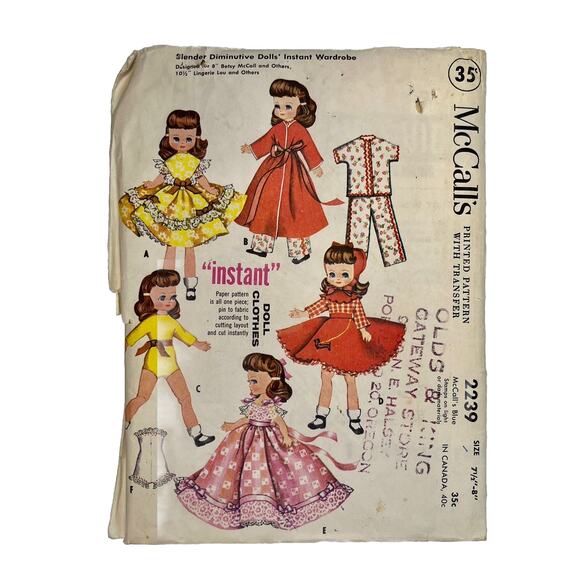 VTG McCalls 1950s Sewing Pattern 2239 Slender Doll Clothes 8” Betsy 10.5” Lou - Picture 1 of 3